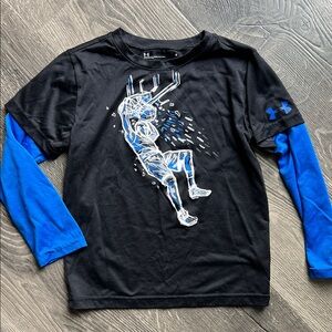 Under Armour Kids Black and Blue Graphic Long Sleeve Tee